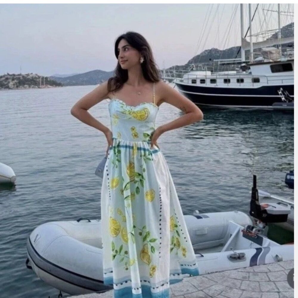 Zara Lemon Print cotton Dress NWT - Picture 4 of 13